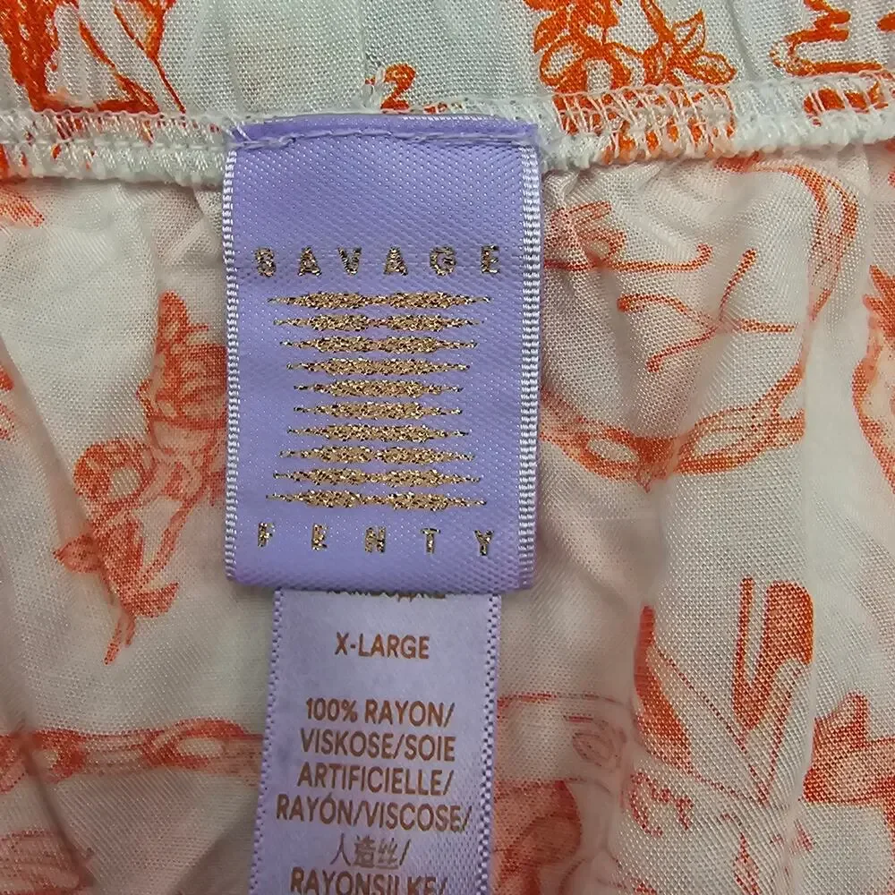 Savage X Fenty Womans size XL Satin Side Ruched Tap Pants Sleep Shorts Orange